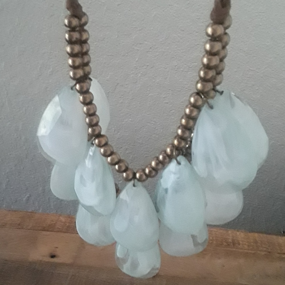 Pale aqua and bronze beaded statement necklace